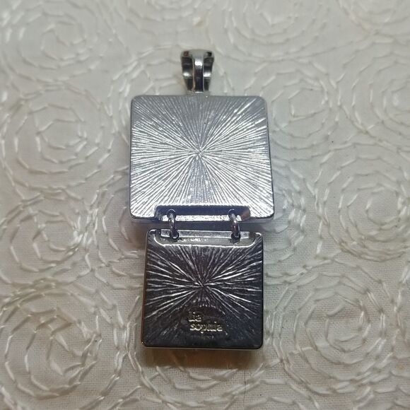 Lia Sophia Flux Pendant Double Square Faceted Green Silver - Picture 8 of 9